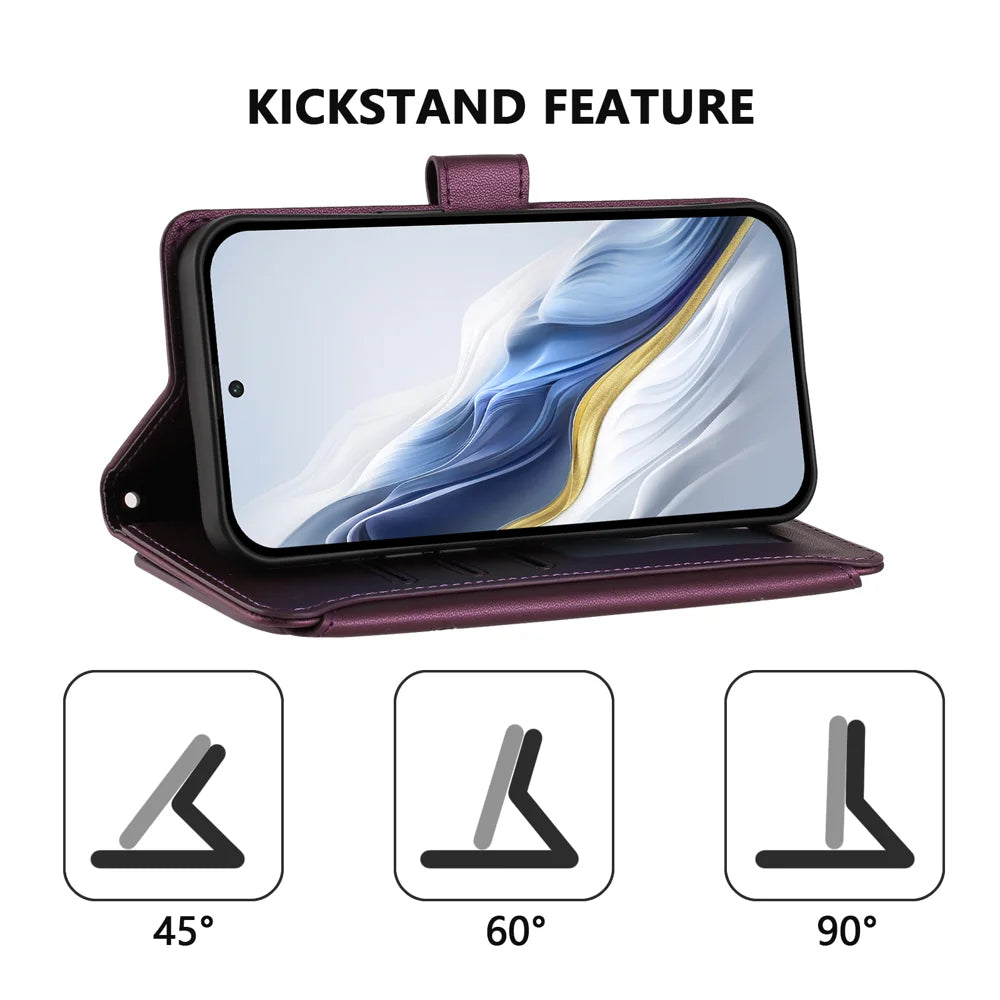 For Realme C85 Pro 4G Leather Case Butterfly Floral Imprint Zipper Wallet Stand Cover with Wrist Strap - Purple - 6