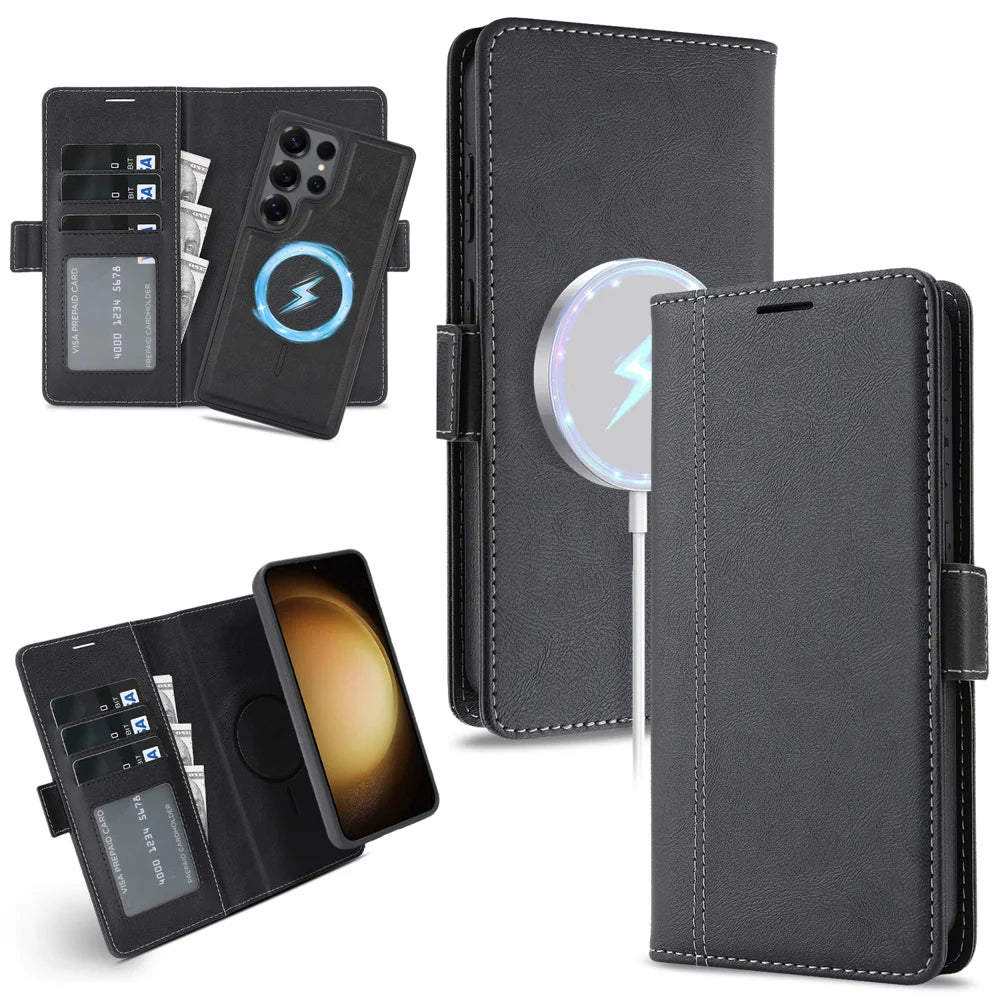 For Samsung Galaxy S24 Ultra Case Detachable 2 in 1 Leather Wallet Phone Cover Magnetic Case - Black - 1