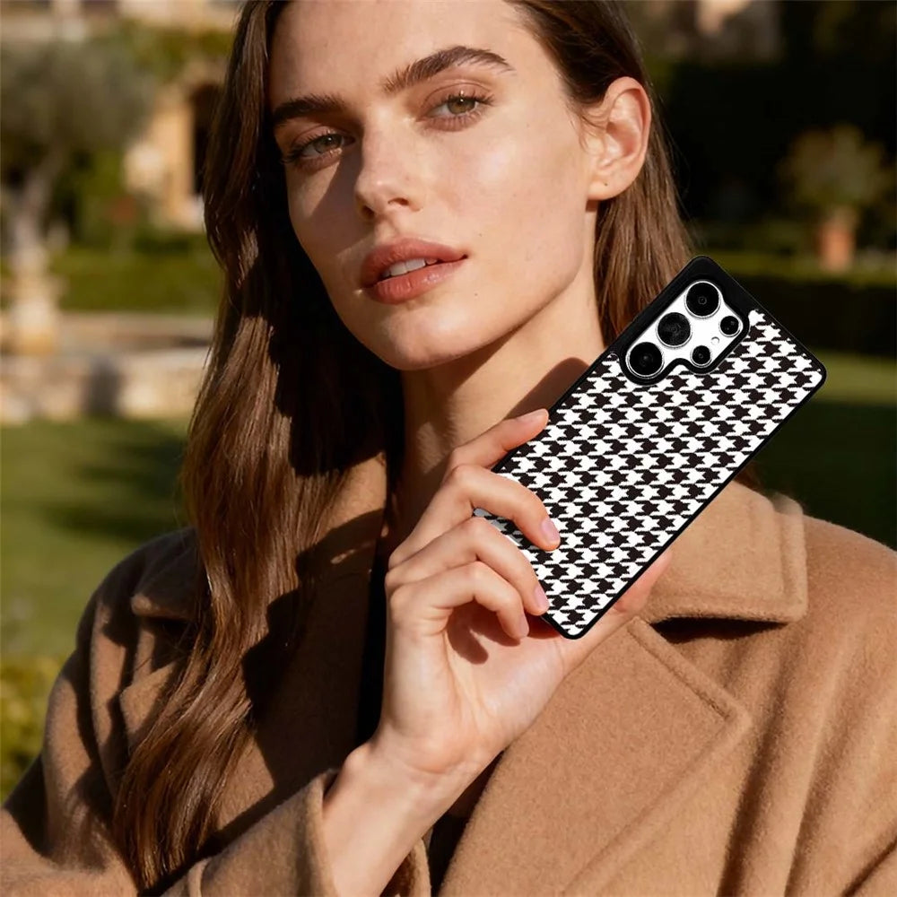 EYCASE For Samsung Galaxy S26 Ultra Magnetic Case  Grid Series Black Edge TPU + Acrylic Cover with Black Edge - Black White Houndstooth - 6