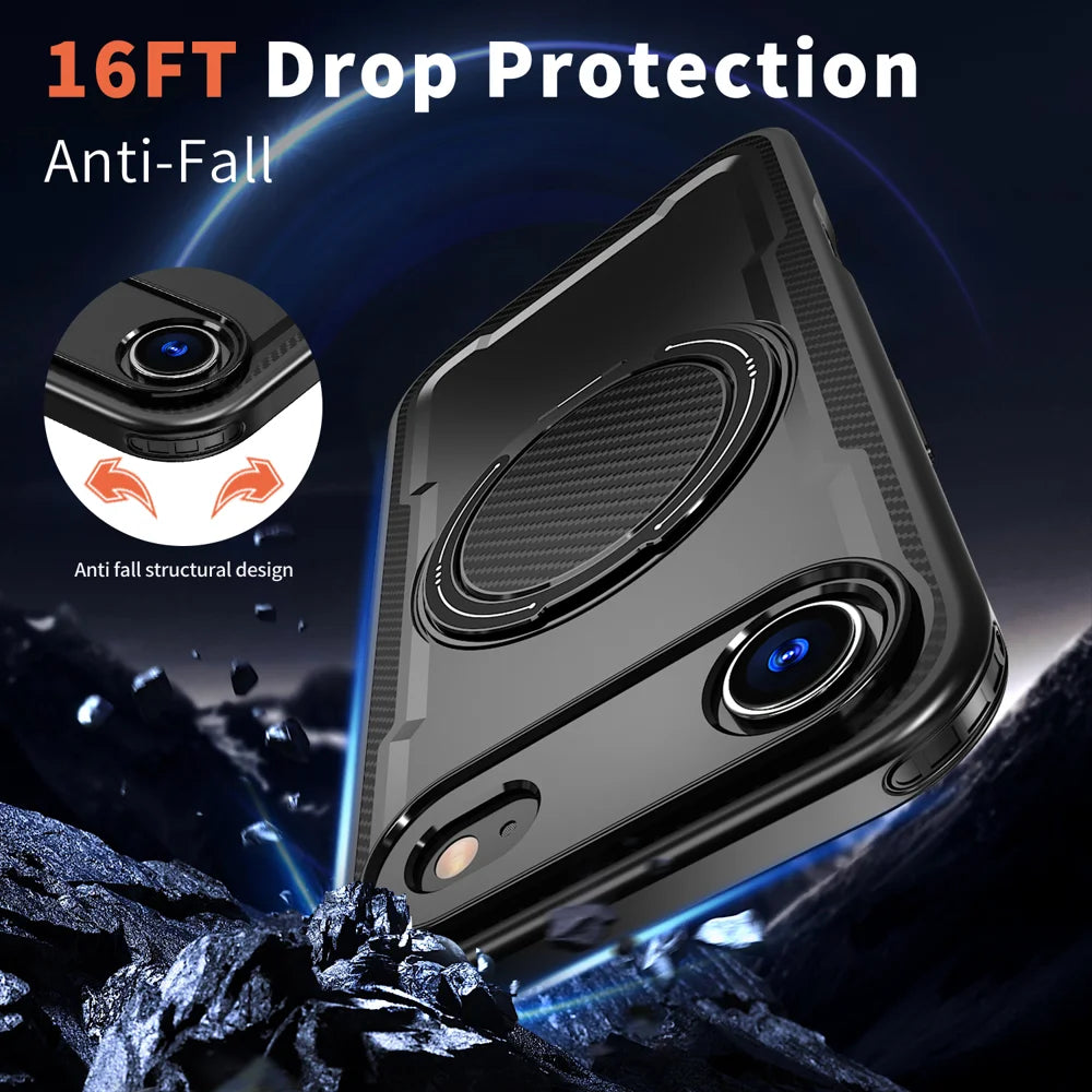 For iPhone Air Case Compatible with MagSafe TPU + PC Phone Cover with Damping Rotating Stand - Black - 3