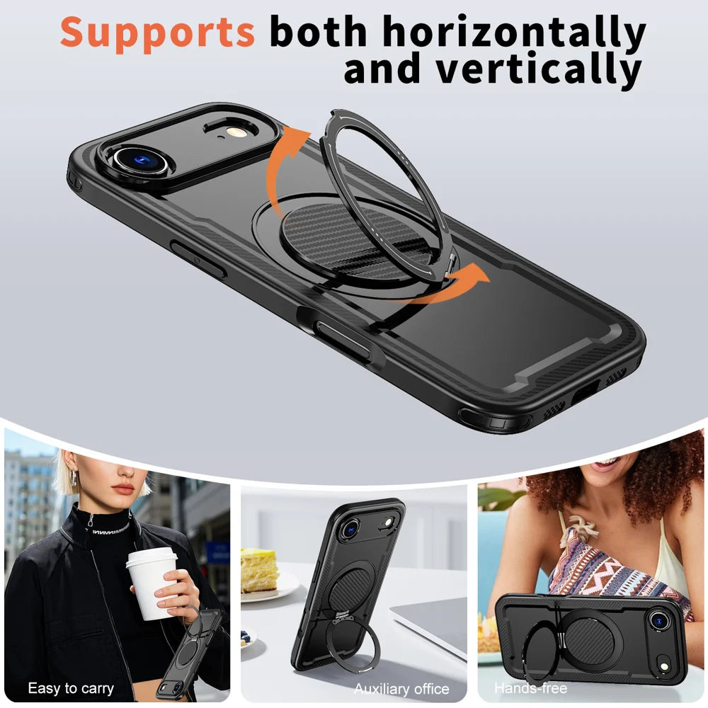 For iPhone Air Case Compatible with MagSafe TPU + PC Phone Cover with Damping Rotating Stand - Black - 5