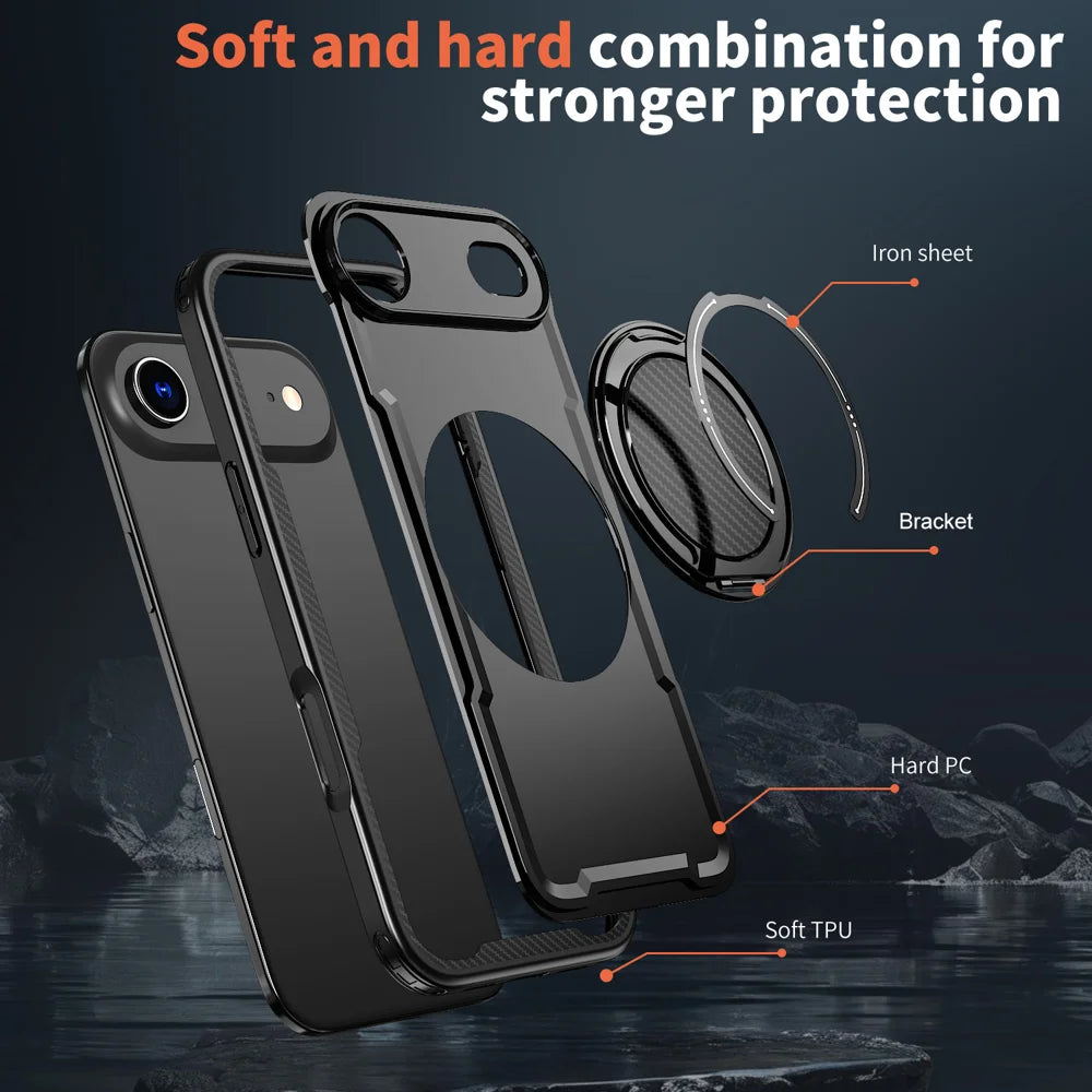 For iPhone Air Case Compatible with MagSafe TPU + PC Phone Cover with Damping Rotating Stand - Black - 6