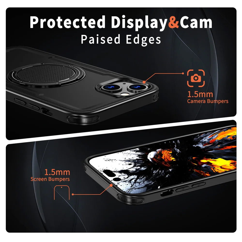 For iPhone 15 Case Compatible with MagSafe TPU + PC Phone Cover with Damping Rotating Stand - Black - 4