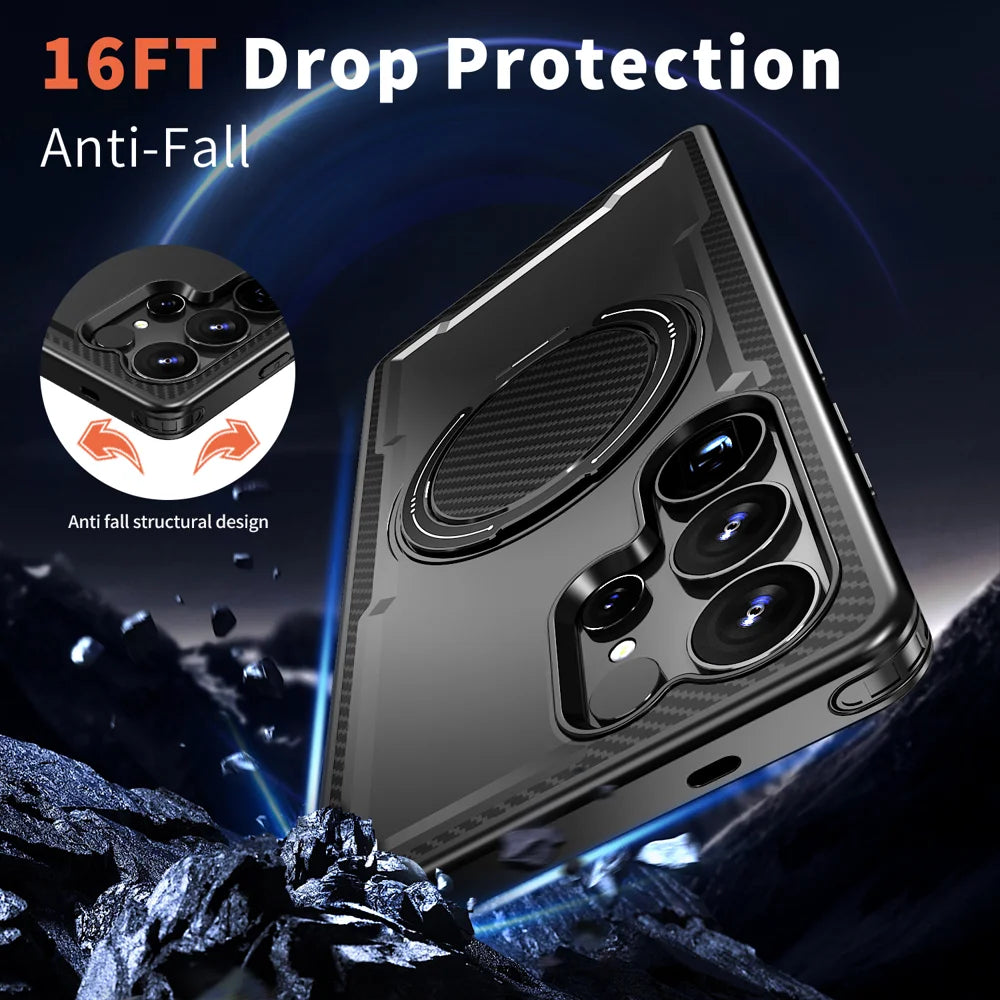 For Samsung Galaxy S24 Ultra Magnetic Case TPU + PC Phone Cover with Damping Rotating Stand - Black - 3