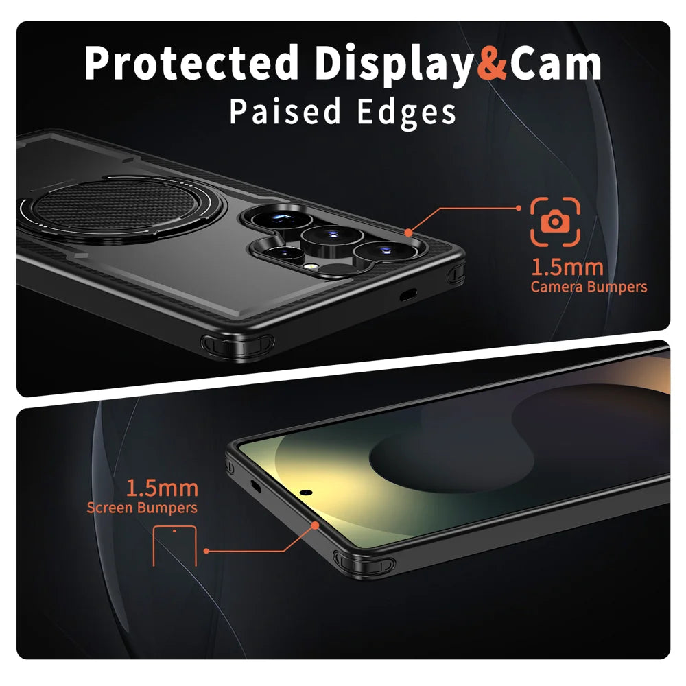 For Samsung Galaxy S24 Ultra Magnetic Case TPU + PC Phone Cover with Damping Rotating Stand - Black - 4