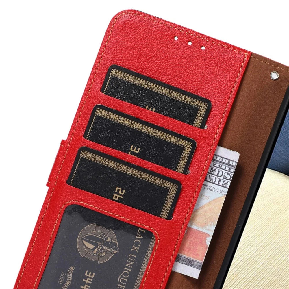 KHAZNEH For Google Pixel 10a Case RFID Blocking Wallet Litchi Texture PU Leather Phone Cover with Strap - Red - 5