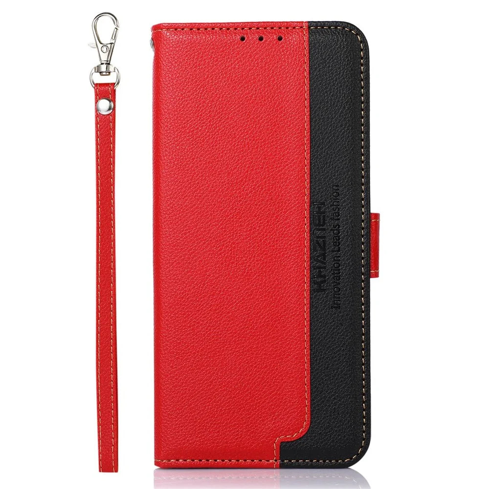 KHAZNEH For Google Pixel 10a Case RFID Blocking Wallet Litchi Texture PU Leather Phone Cover with Strap - Red - 6