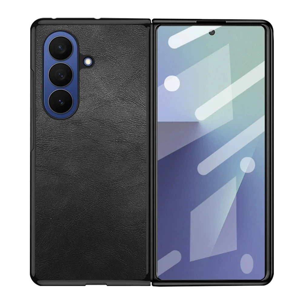 For Samsung Galaxy Z Fold7 5G Case Retro Leather Coated PC + TPU Phone Cover - Black - 1