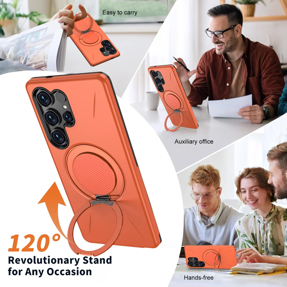 For Samsung Galaxy S24 Ultra Magnetic Case TPU + PC Back Cover with Rotating Kickstand - Orange - 6