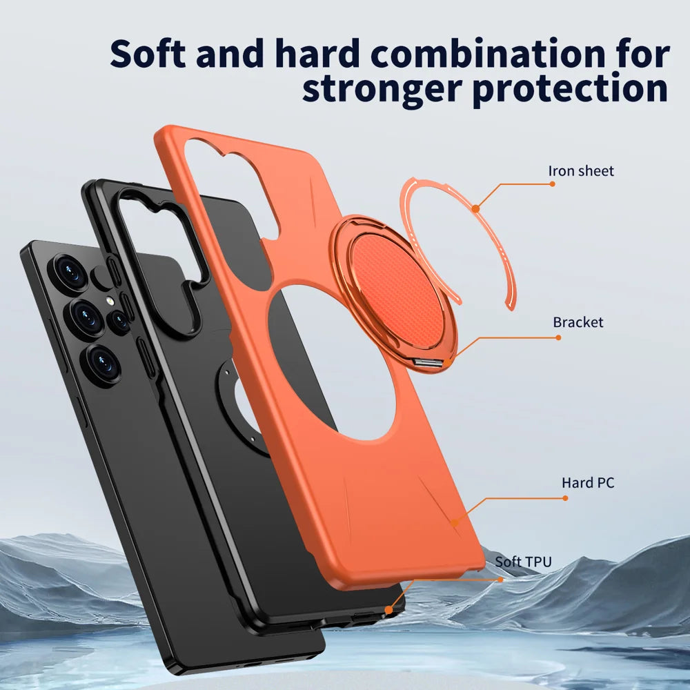 For Samsung Galaxy S24 Ultra Magnetic Case TPU + PC Back Cover with Rotating Kickstand - Orange - 7