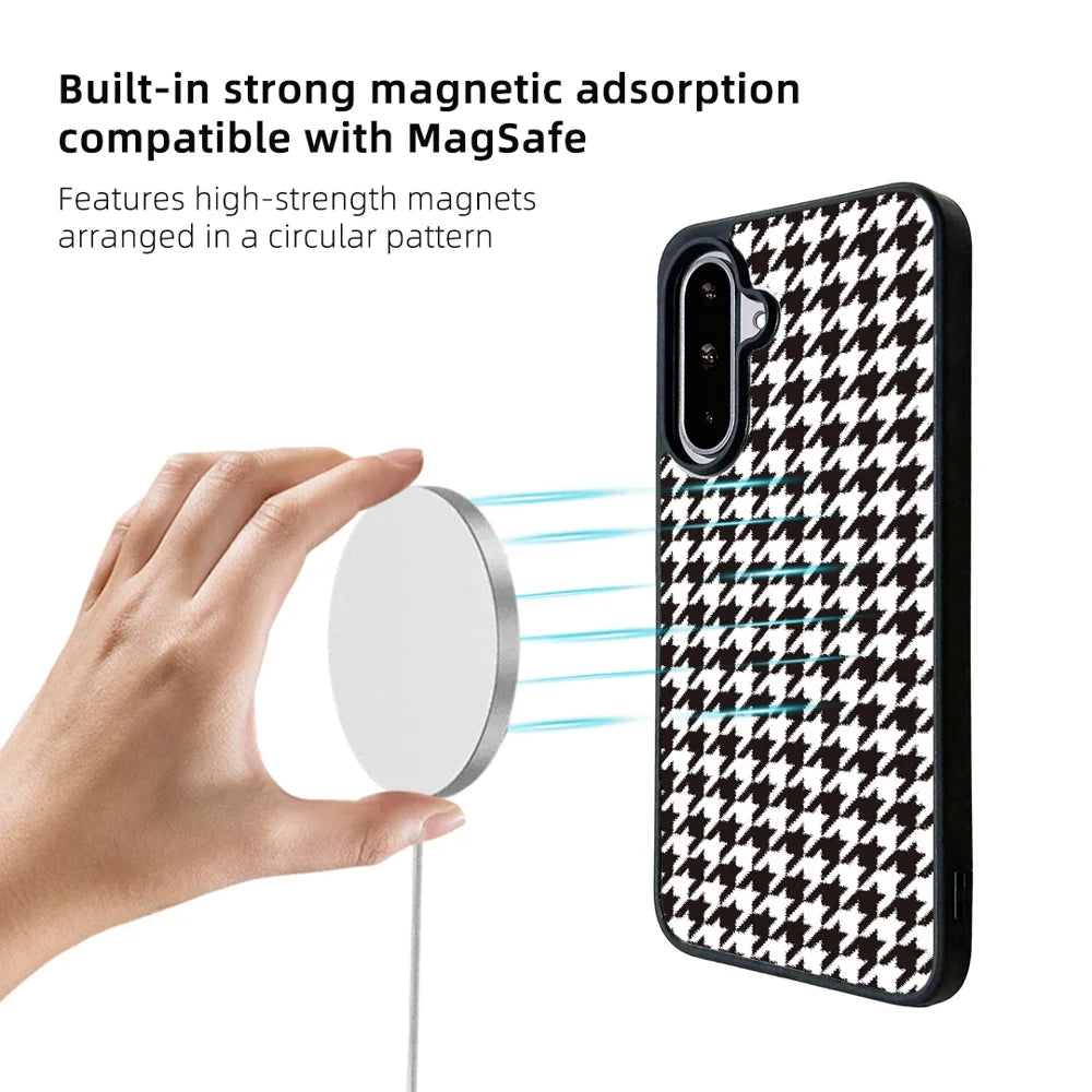 EYCASE For Samsung Galaxy A18 5G / A18 4G / A17 5G / A17 4G / A26 5G Magnetic Case  Grid Series Black Edge TPU + Acrylic Cover - Black White Houndstooth - 4