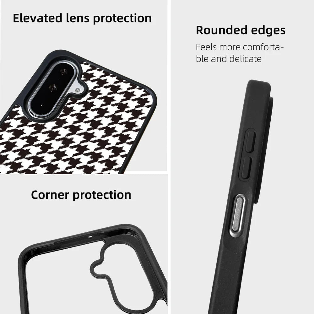 EYCASE For Samsung Galaxy A18 5G / A18 4G / A17 5G / A17 4G / A26 5G Magnetic Case  Grid Series Black Edge TPU + Acrylic Cover - Black White Houndstooth - 6