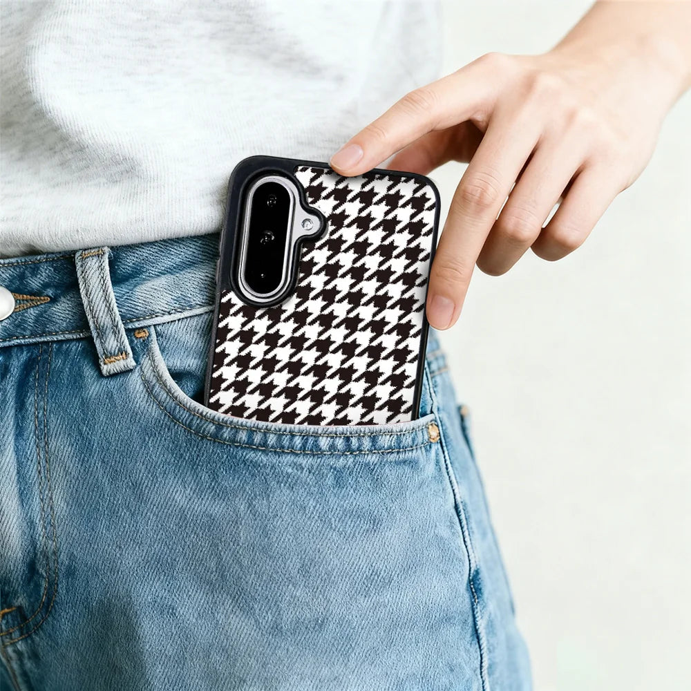 EYCASE For Samsung Galaxy A18 5G / A18 4G / A17 5G / A17 4G / A26 5G Magnetic Case  Grid Series Black Edge TPU + Acrylic Cover - Black White Houndstooth - 7