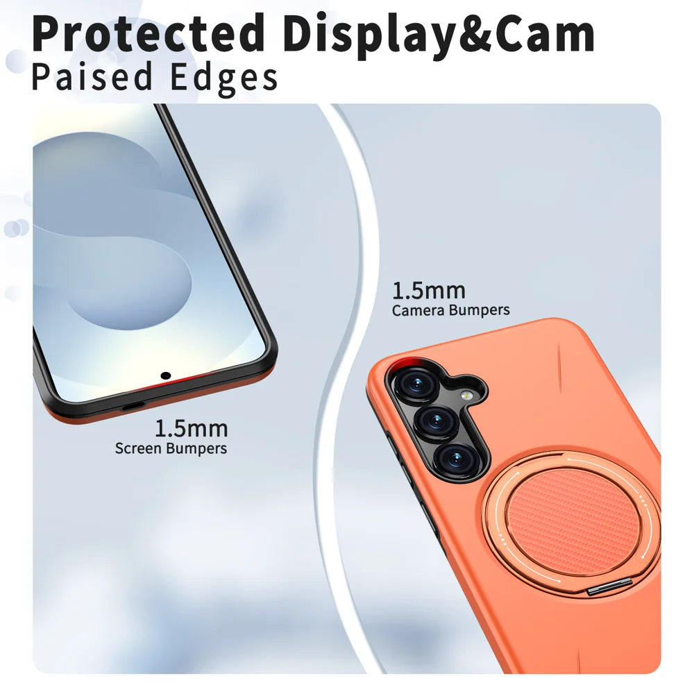 For Samsung Galaxy S25 FE Magnetic Case Rotating Kickstand TPU + PC Phone Cover - Orange - 5