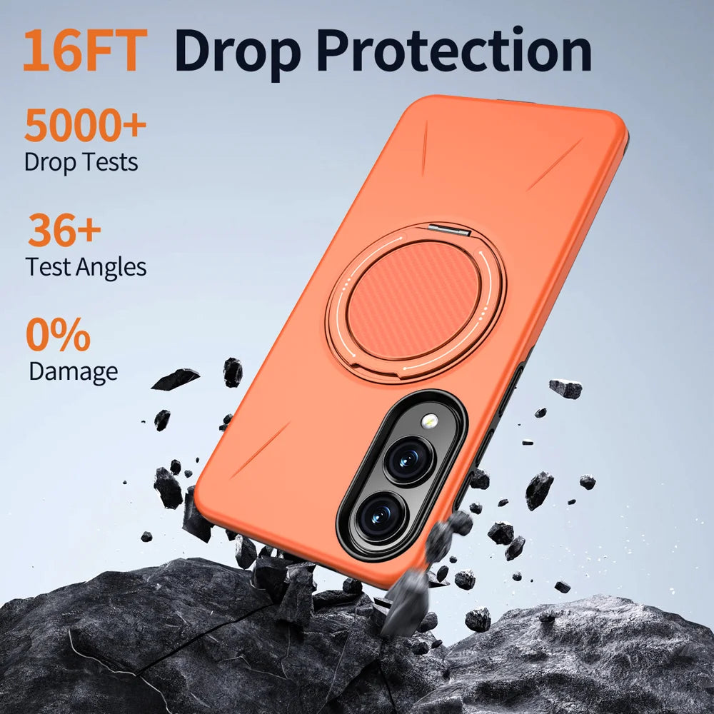 For Samsung Galaxy S25 Edge Magnetic Case Rotating Kickstand TPU + PC Phone Cover - Orange - 4