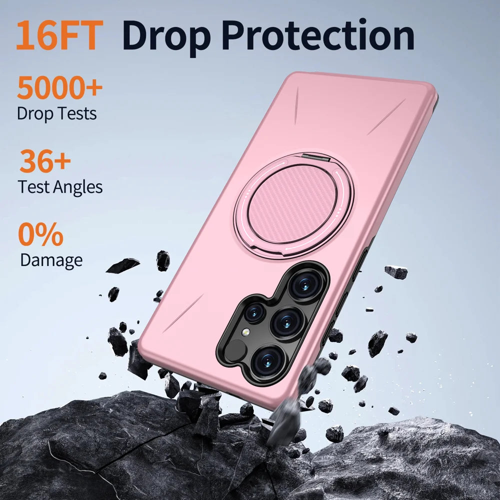 For Samsung Galaxy S24 Ultra Magnetic Case Rotating Kickstand TPU + PC Phone Cover - Pink - 4