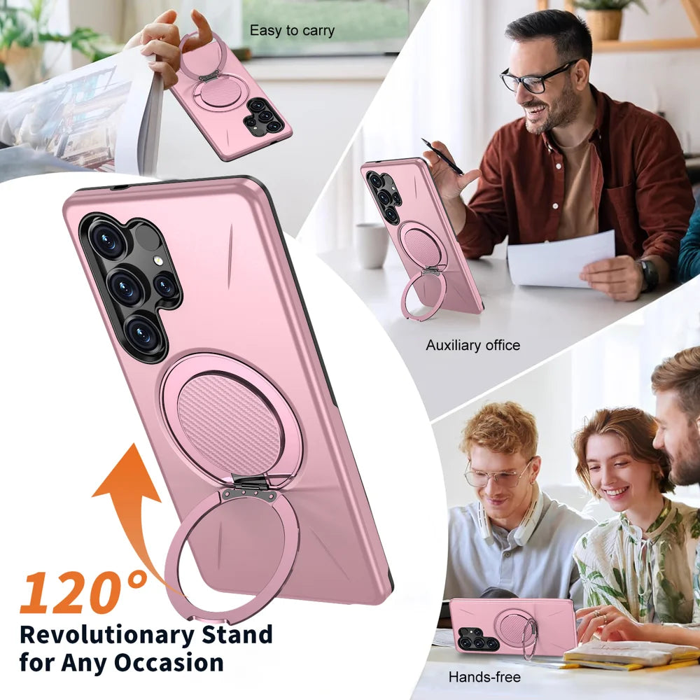 For Samsung Galaxy S24 Ultra Magnetic Case Rotating Kickstand TPU + PC Phone Cover - Pink - 7