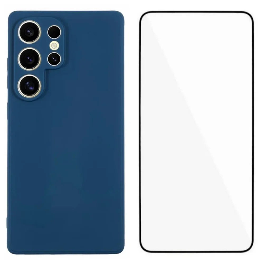WANLONFENG For Samsung Galaxy S25 Ultra Case  ZB Series Precise Cutouts Straight Edge TPU Phone Cover with Tempered Glass Film - Sapphire - 1