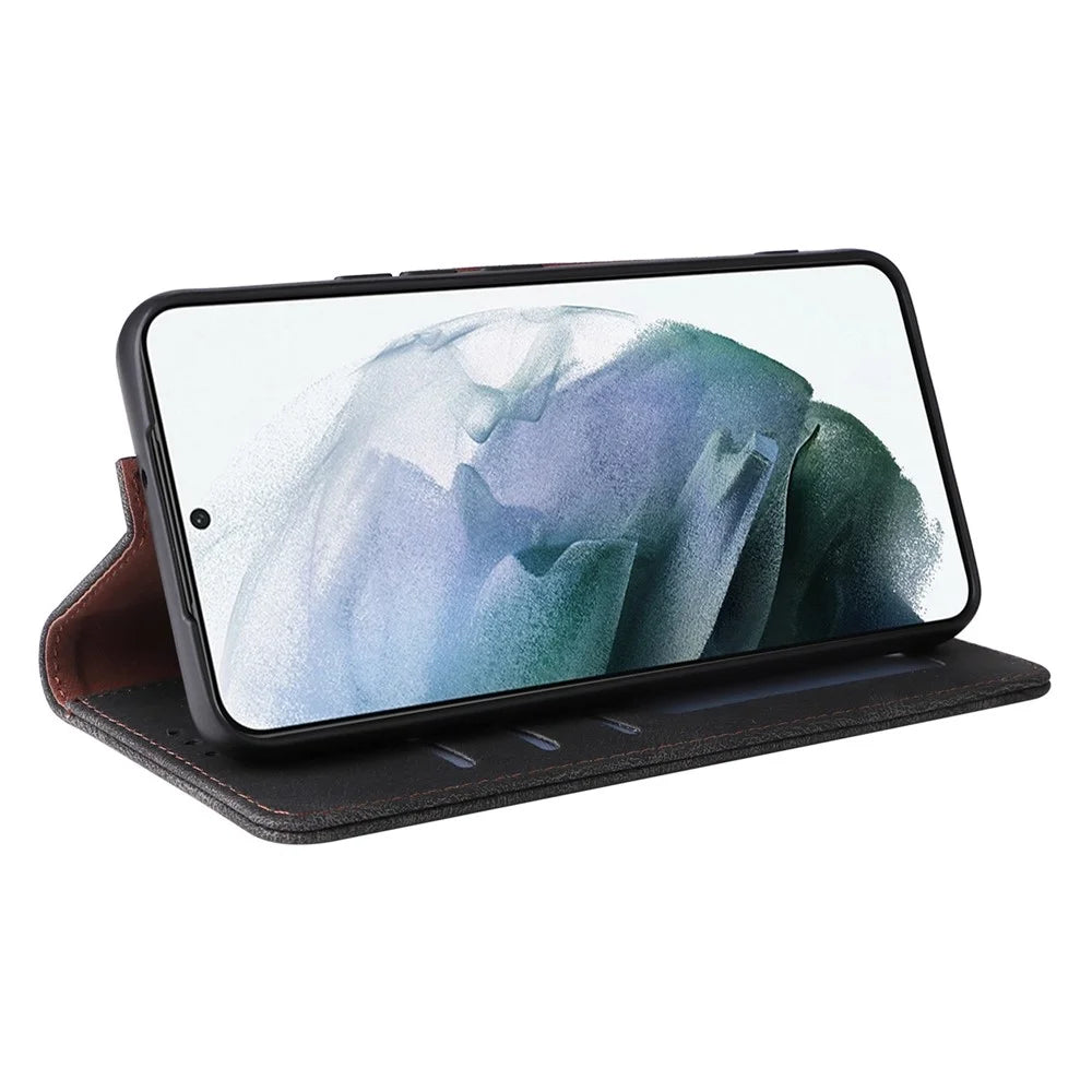 For Samsung Galaxy S22 5G Slim Auto Closing Magnetic Cover PU Leather Wallet Stand Folio Protective Phone Case - Black - 3