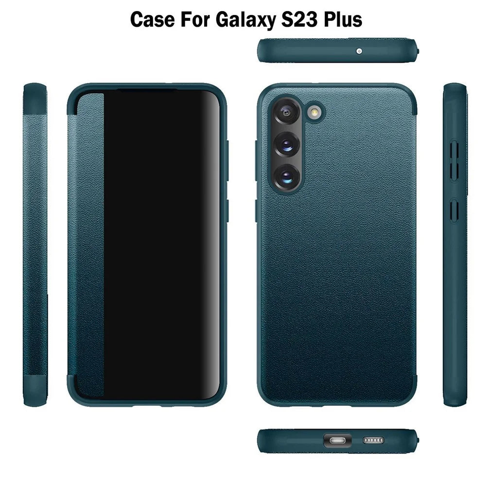 For Samsung Galaxy S23+ Shockproof Cellphone Protector Flip Cover PU Leather+TPU+Acrylic Hybrid Case - Blue - 7