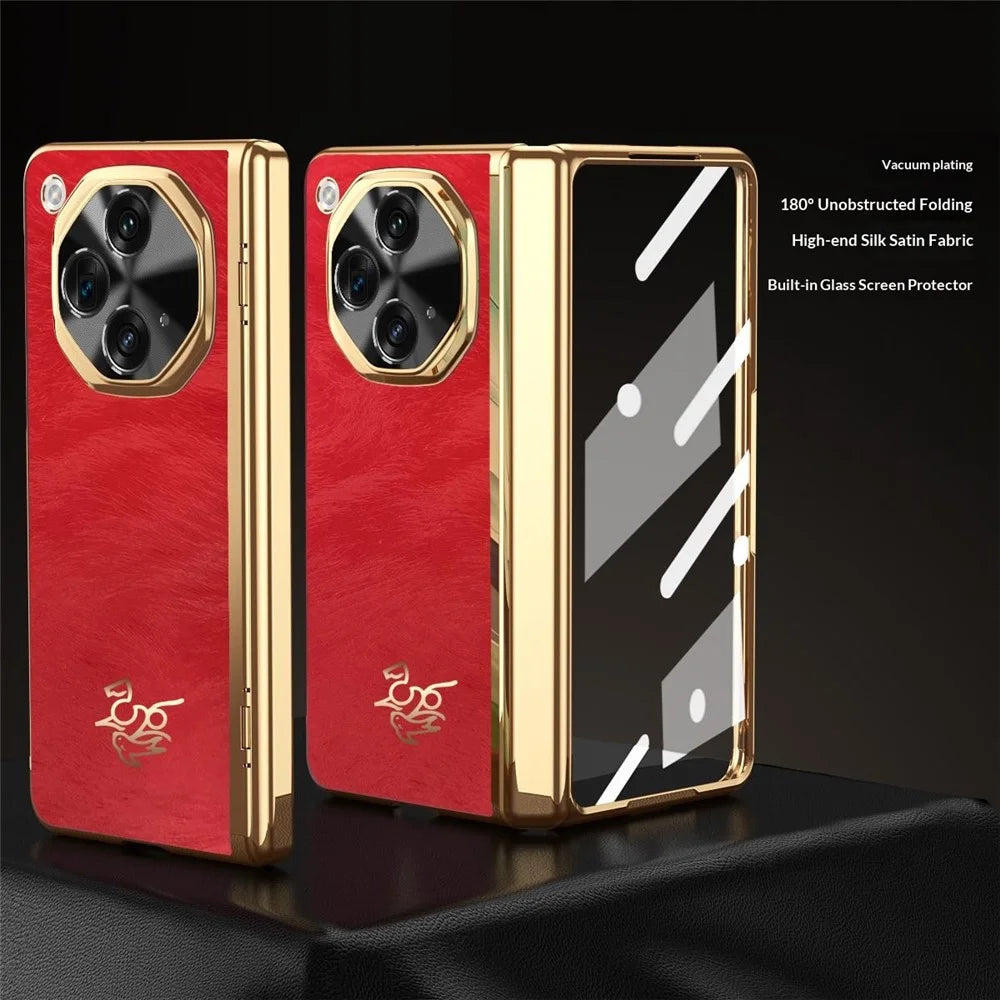 For Oppo Find N3 5G Case Horse Pattern Hinge Protection Hard PC Phone Cover with Front Screen Protector - 2