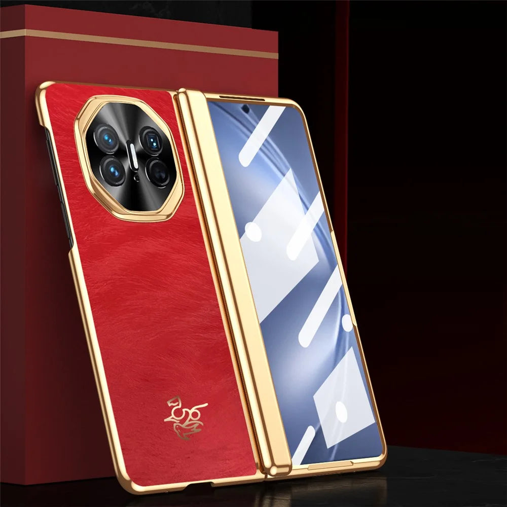 For Huawei Mate X5 Case Horse Pattern Hinge Protection Hard PC Phone Cover with Front Screen Protector - 6