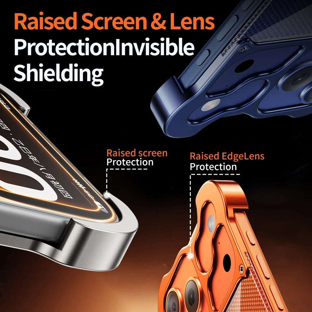 For iPhone 17 Pro Max Frameless Case Compatible with MagSafe Aramid Fiber Pattern Gilded Aluminum Alloy PC Back Phone Cover - Orange - 6