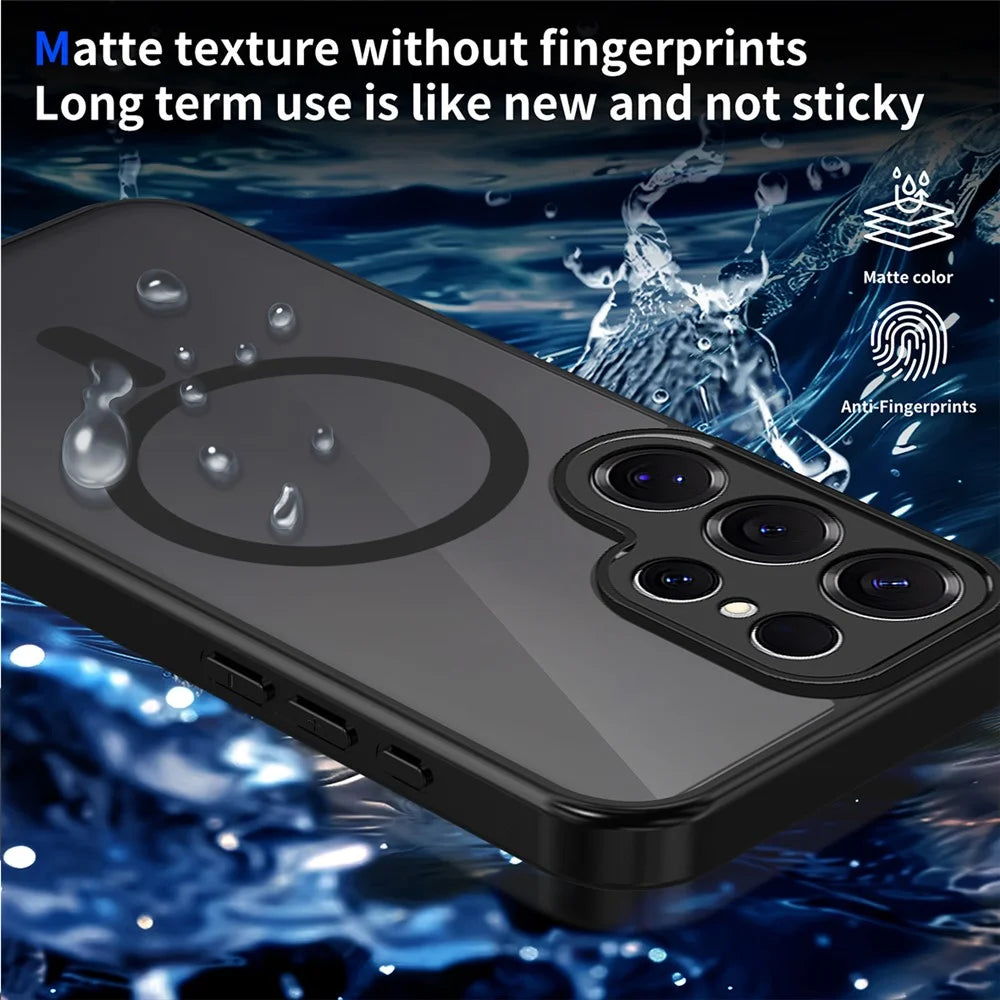 For Samsung Galaxy S25 Ultra Magnetic Case Skin Touch Matte Translucent PC + TPU Anti-Drop Phone Cover - Black - 5