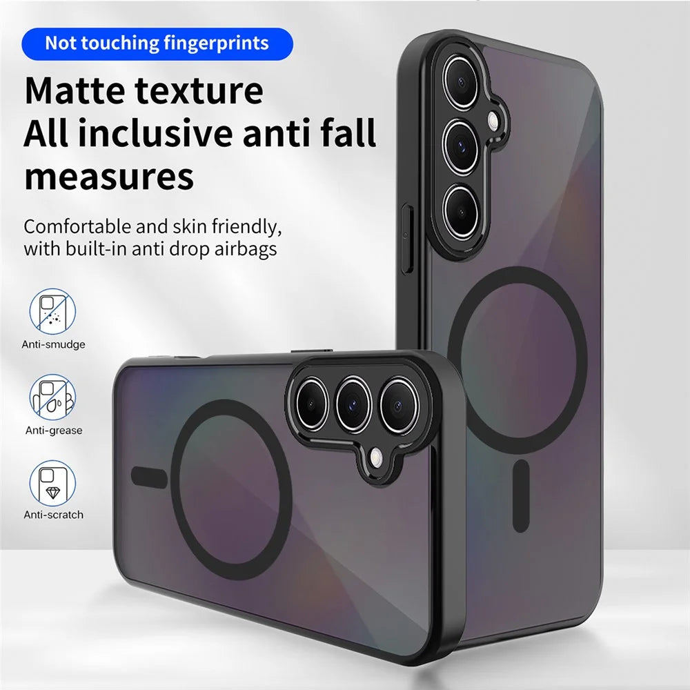 For Samsung Galaxy S25 / S24 Magnetic Case Skin Touch Matte Translucent PC + TPU Anti-Drop Phone Cover - Black - 2