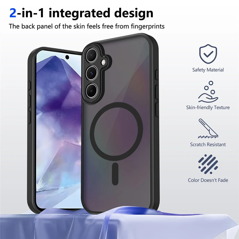 For Samsung Galaxy S25 / S24 Magnetic Case Skin Touch Matte Translucent PC + TPU Anti-Drop Phone Cover - Black - 3