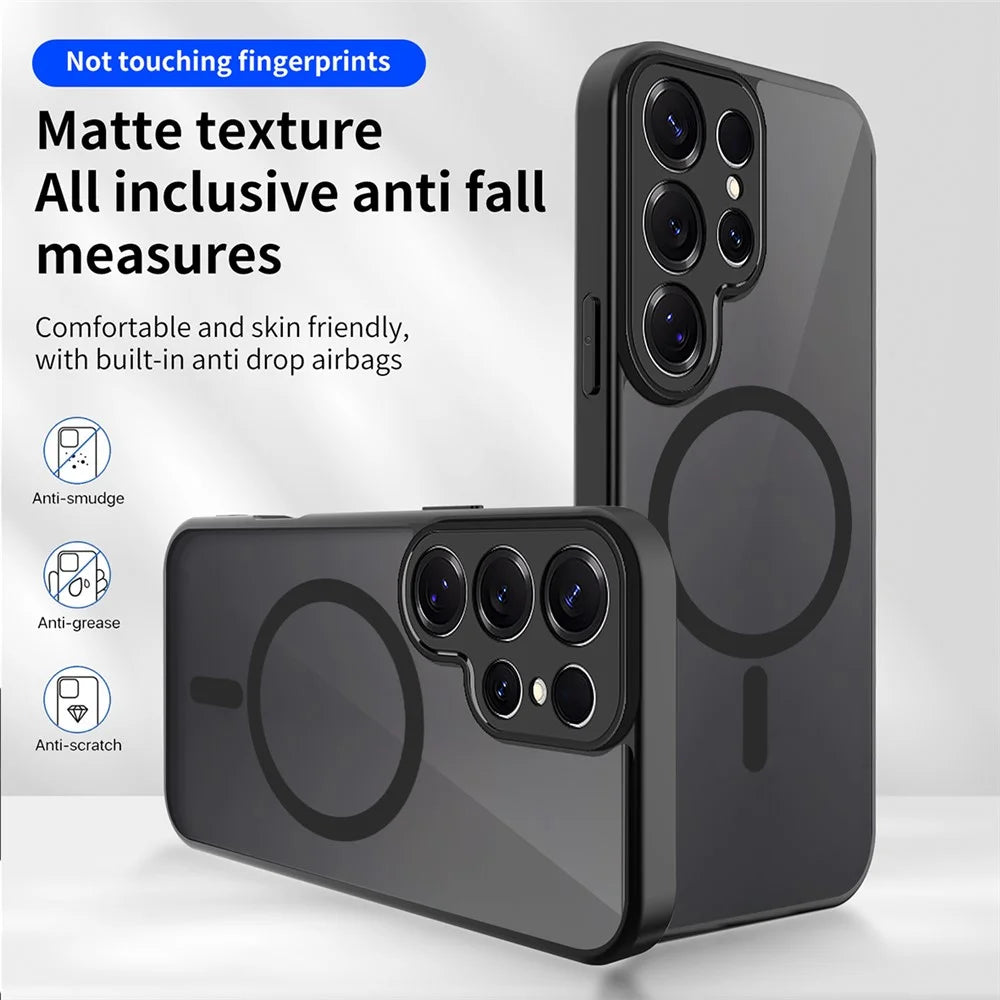 For Samsung Galaxy S23 Ultra Magnetic Case Skin Touch Matte Translucent PC + TPU Anti-Drop Phone Cover - Black - 2