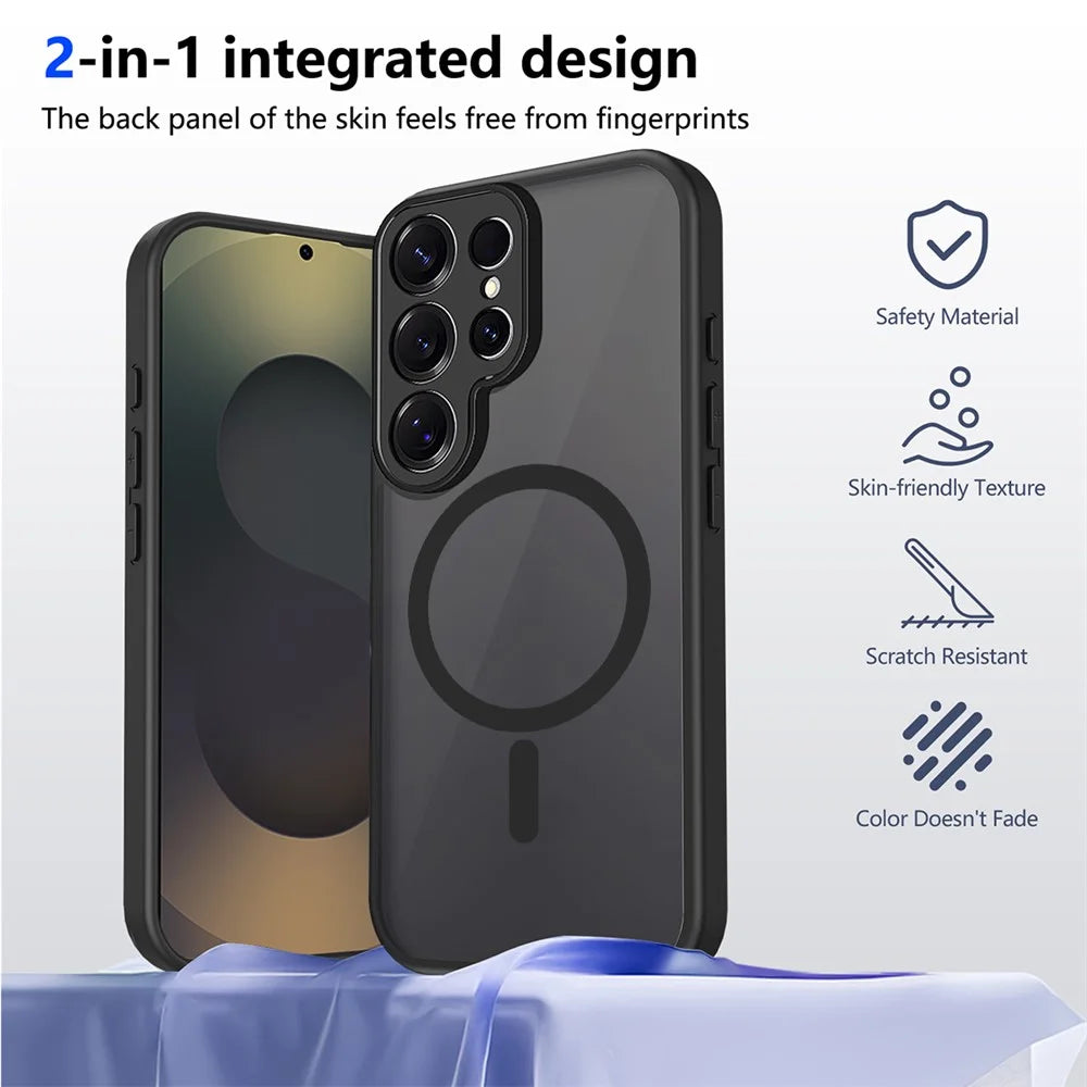 For Samsung Galaxy S23 Ultra Magnetic Case Skin Touch Matte Translucent PC + TPU Anti-Drop Phone Cover - Black - 3