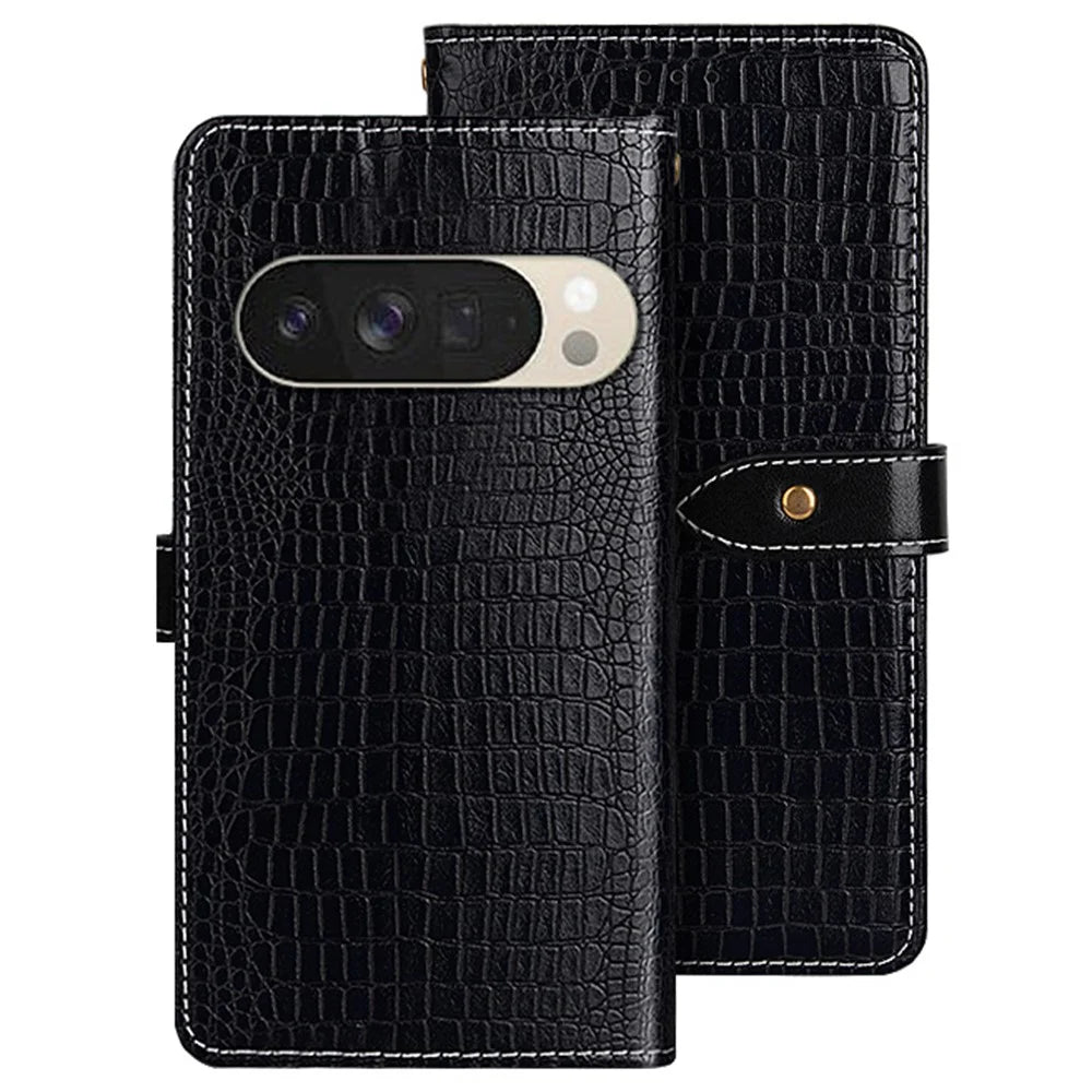 IDEWEI For Google Pixel 10 Pro XL Case Crocodile Texture PU Leather Flip Phone Cover - Black - 1