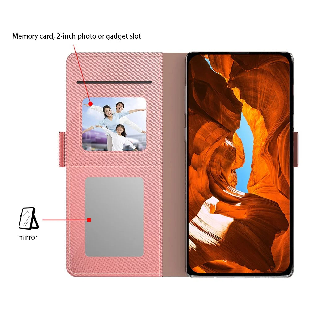 For vivo Y500 Pro 5G Case Stand PU Leather Phone Cover Card Holder Mirror - Rose Gold - 3