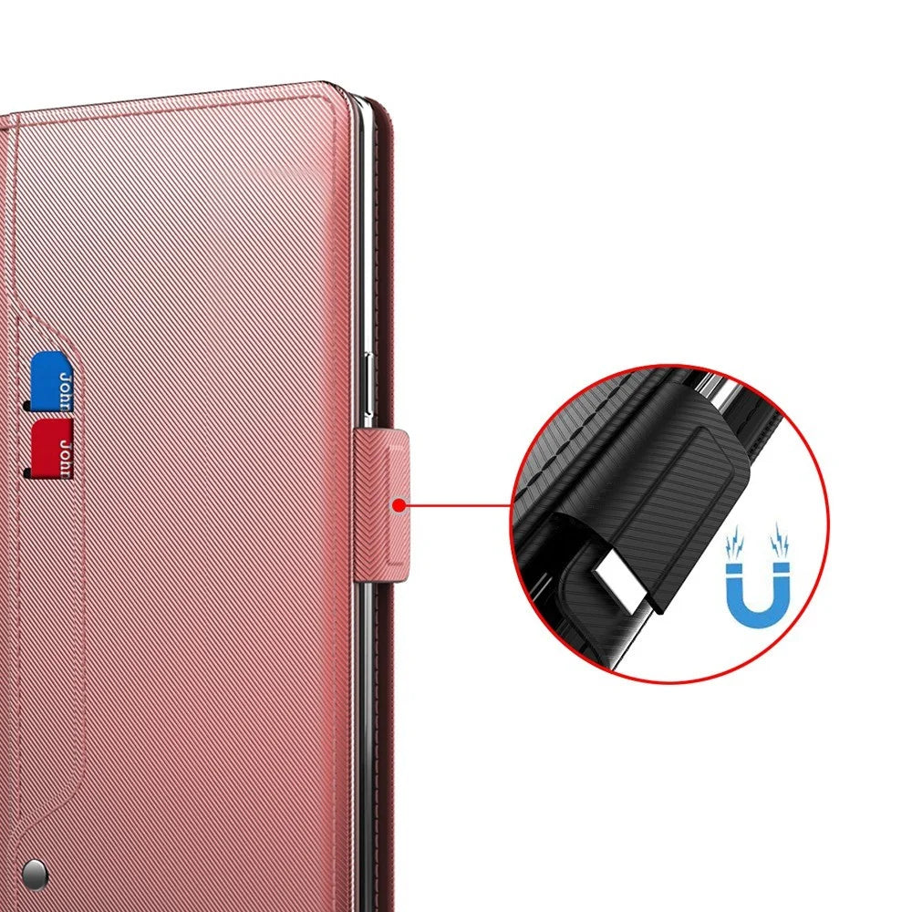 For vivo Y500 Pro 5G Case Stand PU Leather Phone Cover Card Holder Mirror - Rose Gold - 6