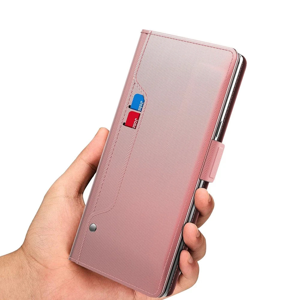 For vivo Y500 Pro 5G Case Stand PU Leather Phone Cover Card Holder Mirror - Rose Gold - 7