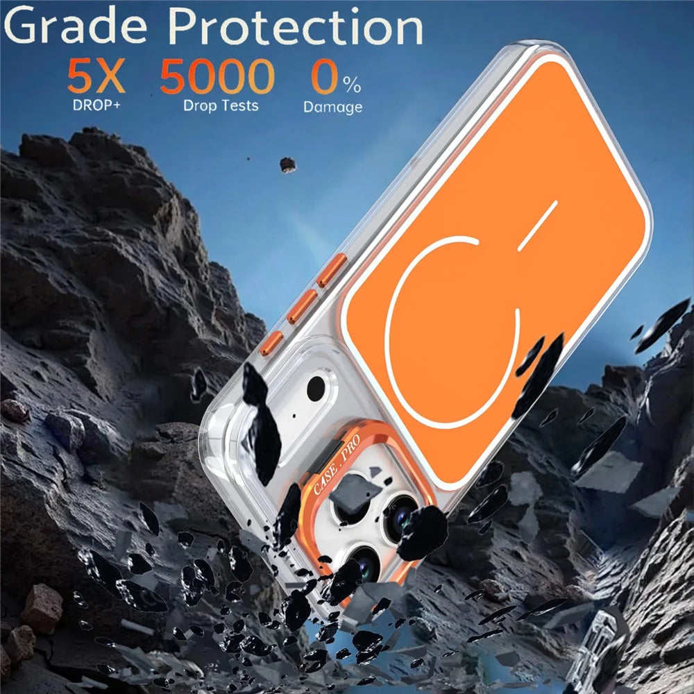 For iPhone 17 Pro Magnetic Case Matching Color Lens Kickstand TPU PC Phone Cover Compatible with MagSafe - Orange - 7