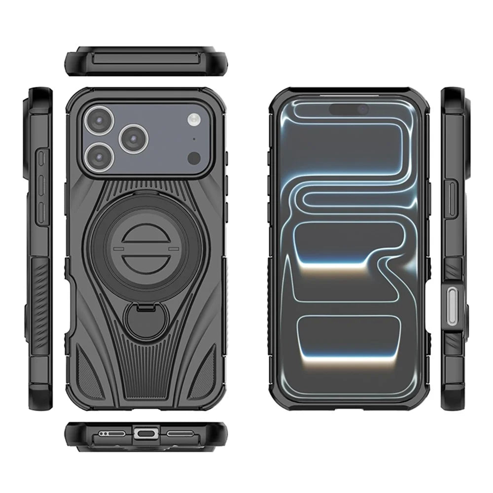 For iPhone 18 Pro / 17 Pro Magnetic Case Rotating Kickstand TPU PC Shockproof Phone Back Cover - Black - 3