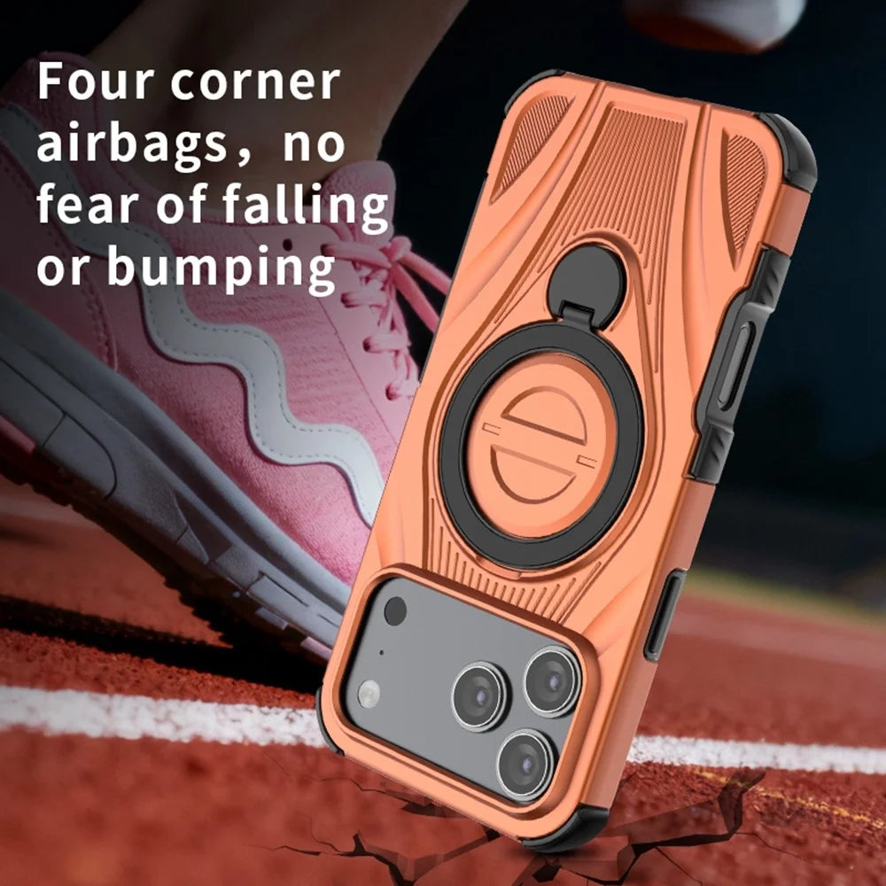 For iPhone 18 Pro / 17 Pro Magnetic Case Rotating Kickstand TPU PC Shockproof Phone Back Cover - Black - 4
