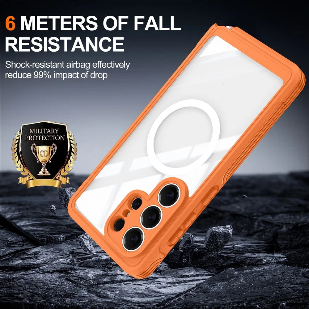 For Samsung Galaxy S26 Ultra Magnetic Case PC + TPU Phone Cover with Tempered Glass Screen Film - Orange - 3