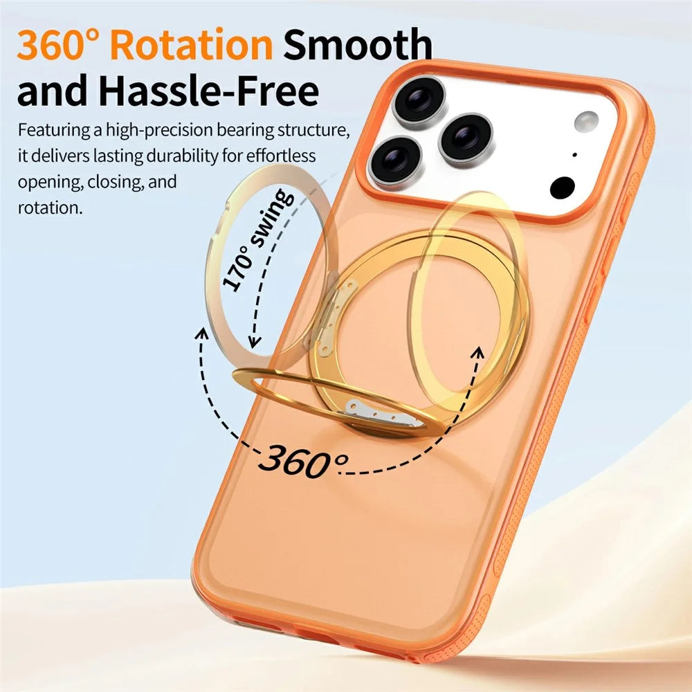 For iPhone 17 Pro Magnetic Case  Compatible with MagSafe  360° Rotatable TPU PC Phone Cover with Tempered Glass Film - Titanium Orange - 3