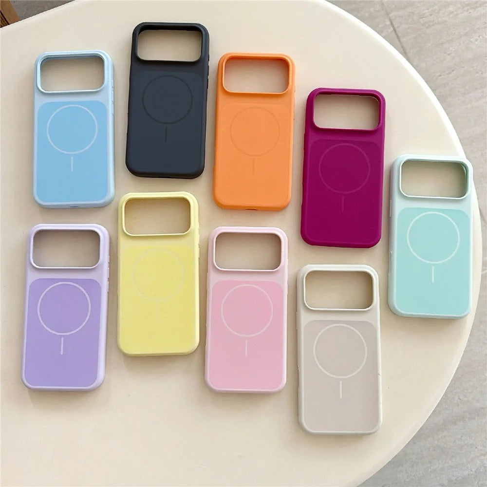 For iPhone 17 Pro Max Magnetic Case Liquid Silicone Shockproof Phone Cover with Tempered Glass Compatible with MagSafe - Orange - 6