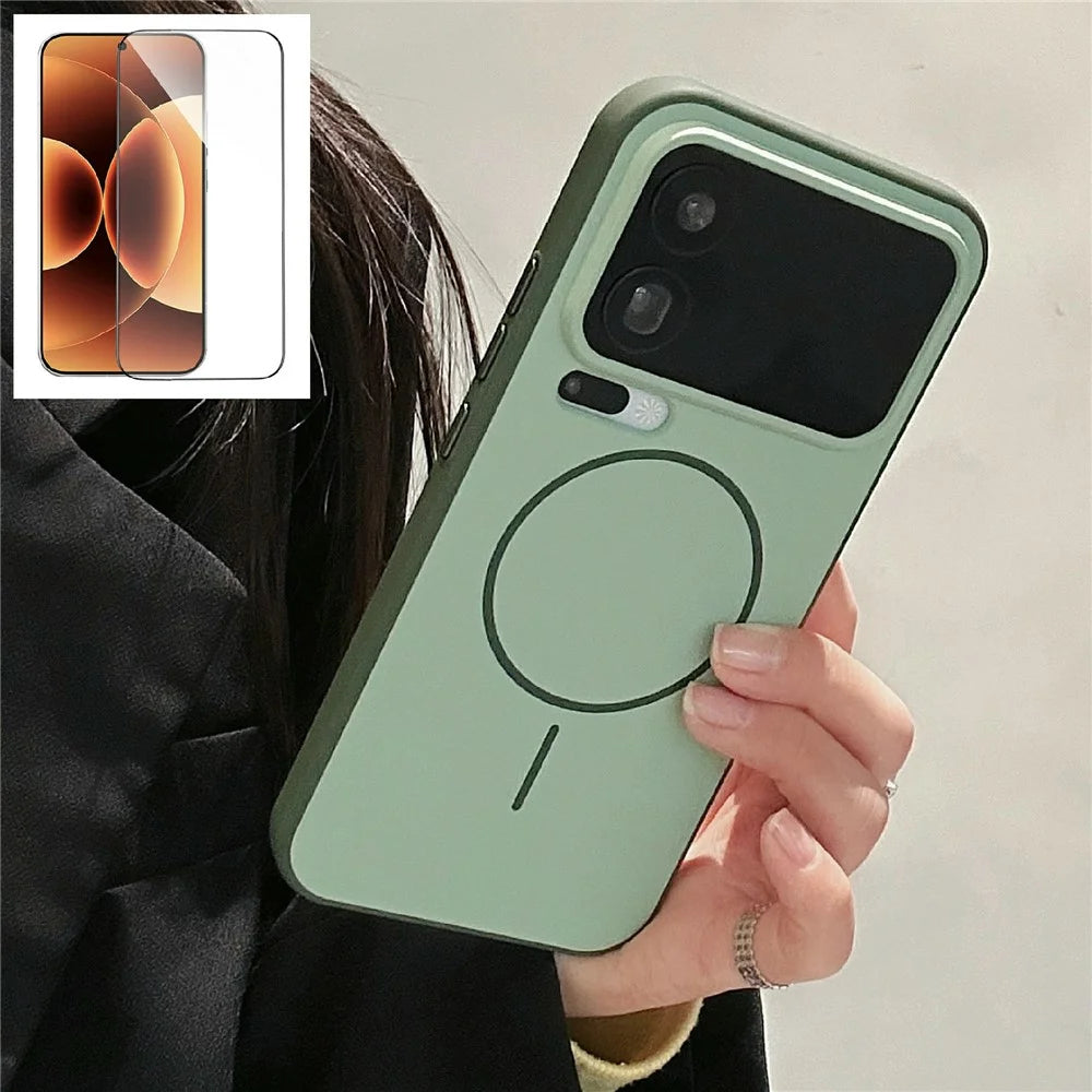 For Xiaomi 17 Pro Magnetic Case Skin-touch TPU + PC Shockproof Phone Cover with Tempered Glass  - Matcha Green - 1