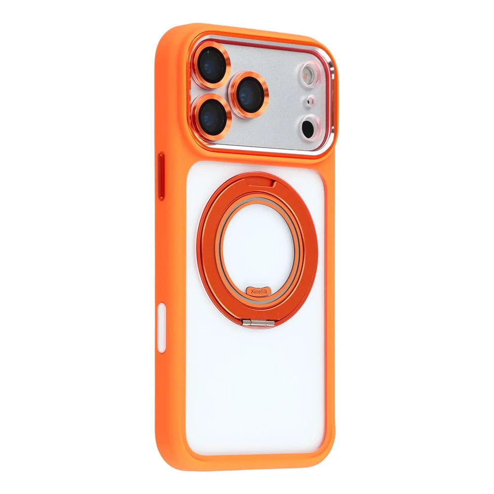 KIGC For iPhone 17 Pro Rotating Kickstand Case TPU PC Anti Drop Phone Cover with Lens Protector - Orange - 1
