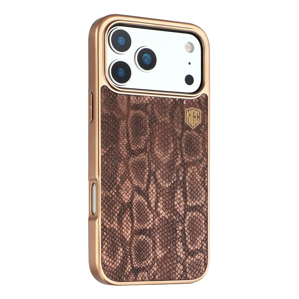 KIGC For iPhone 17 Pro Case Compatible with MagSafe Hybrid Phone Back Cover Snake Texture - Titanium Gold - 1