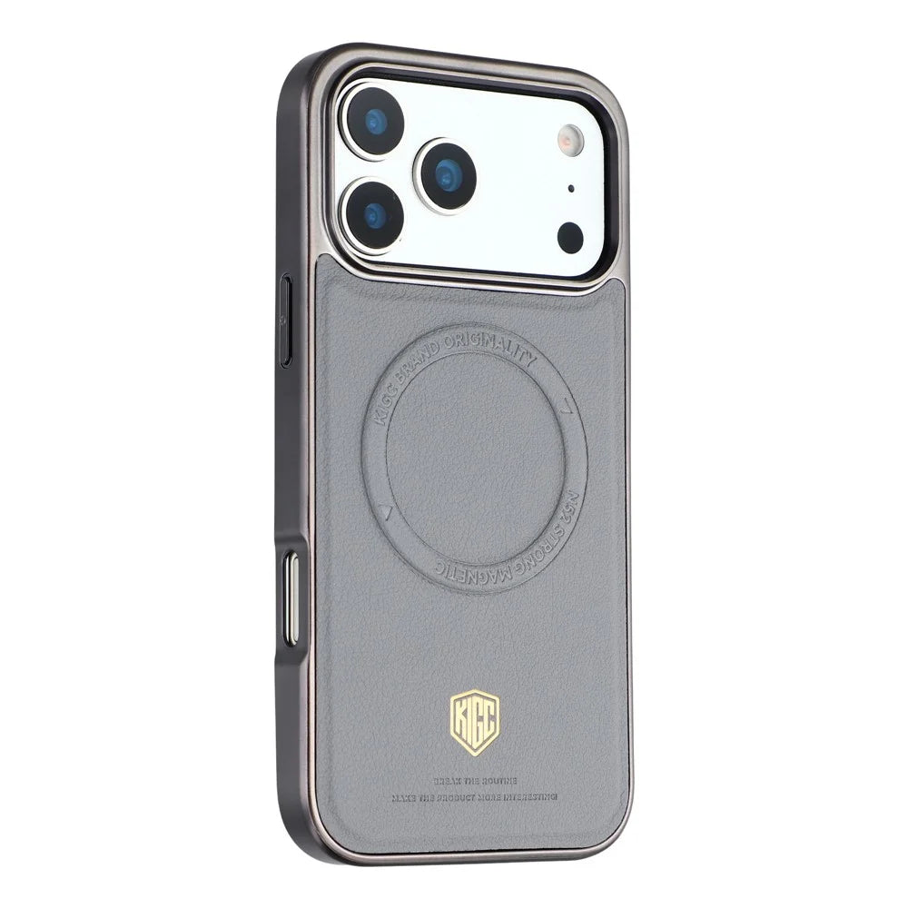 KIGC For iPhone 17 Pro Case Compatible with MagSafe PC + TPU + PU Electroplating Phone Cover - Grey - 1