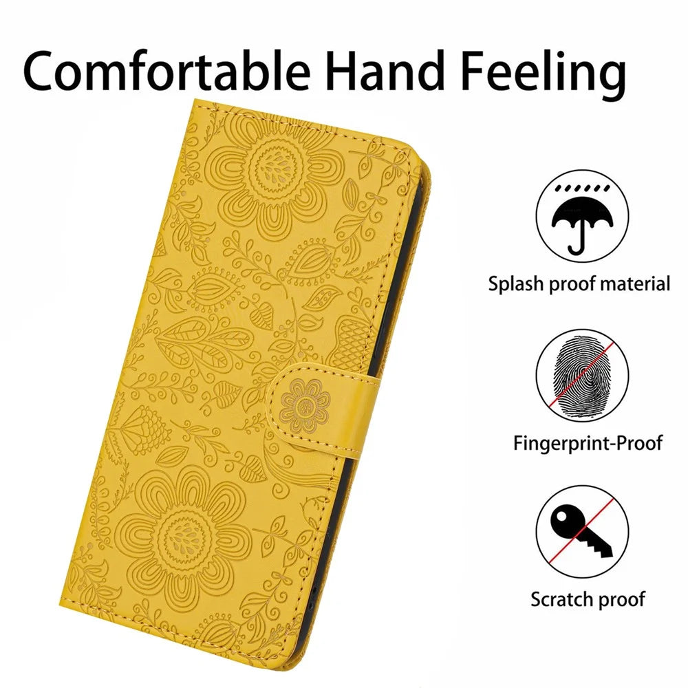 For Samsung Galaxy S26+ Case Flower Imprint Leather Flip Wallet Phone Cover with Wrist Strap - Yellow - 6