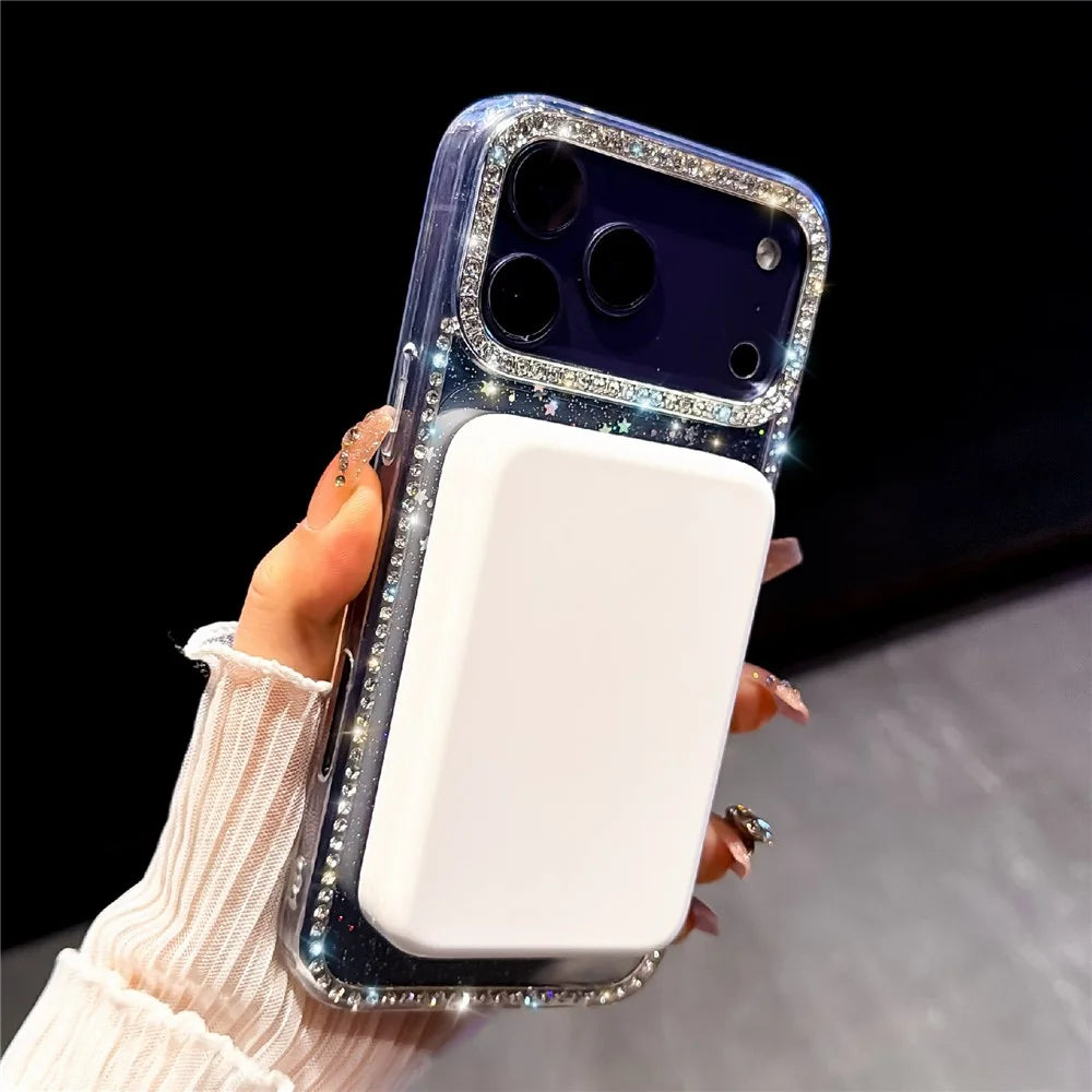 For iPhone 18 Pro Max / 17 Pro Max Compatible with MagSafe Rhinestone Edge Glitter Back TPU + PC IMD Phone Cover - Glitter Transparent - 2