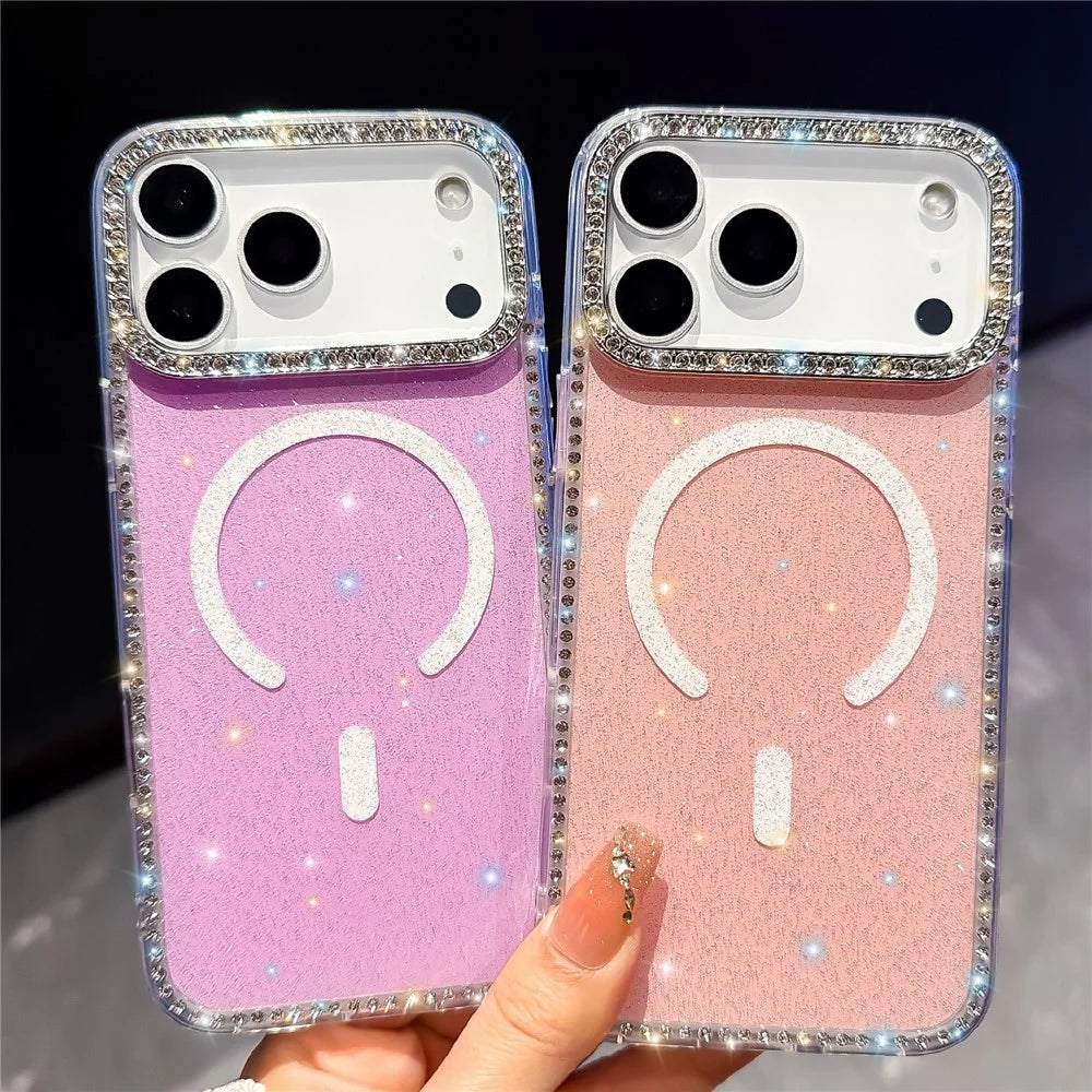 For iPhone 18 Pro Max / 17 Pro Max Compatible with MagSafe Rhinestone Edge Glitter Back TPU + PC IMD Phone Cover - Glitter Transparent - 5
