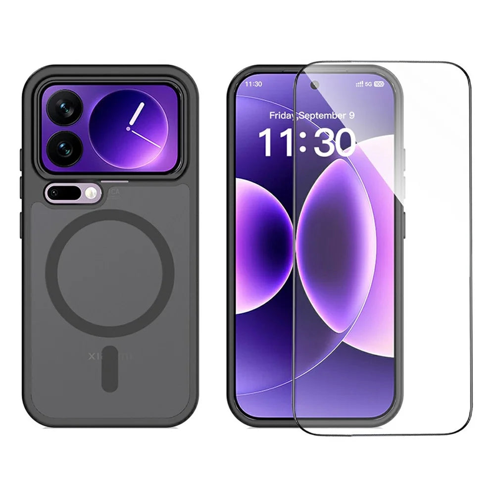 For Xiaomi 17 Pro Magnetic Phone Case Matte Finish TPU PC Shockproof Phone Cover with Tempered Glass - Dark Purple - 2